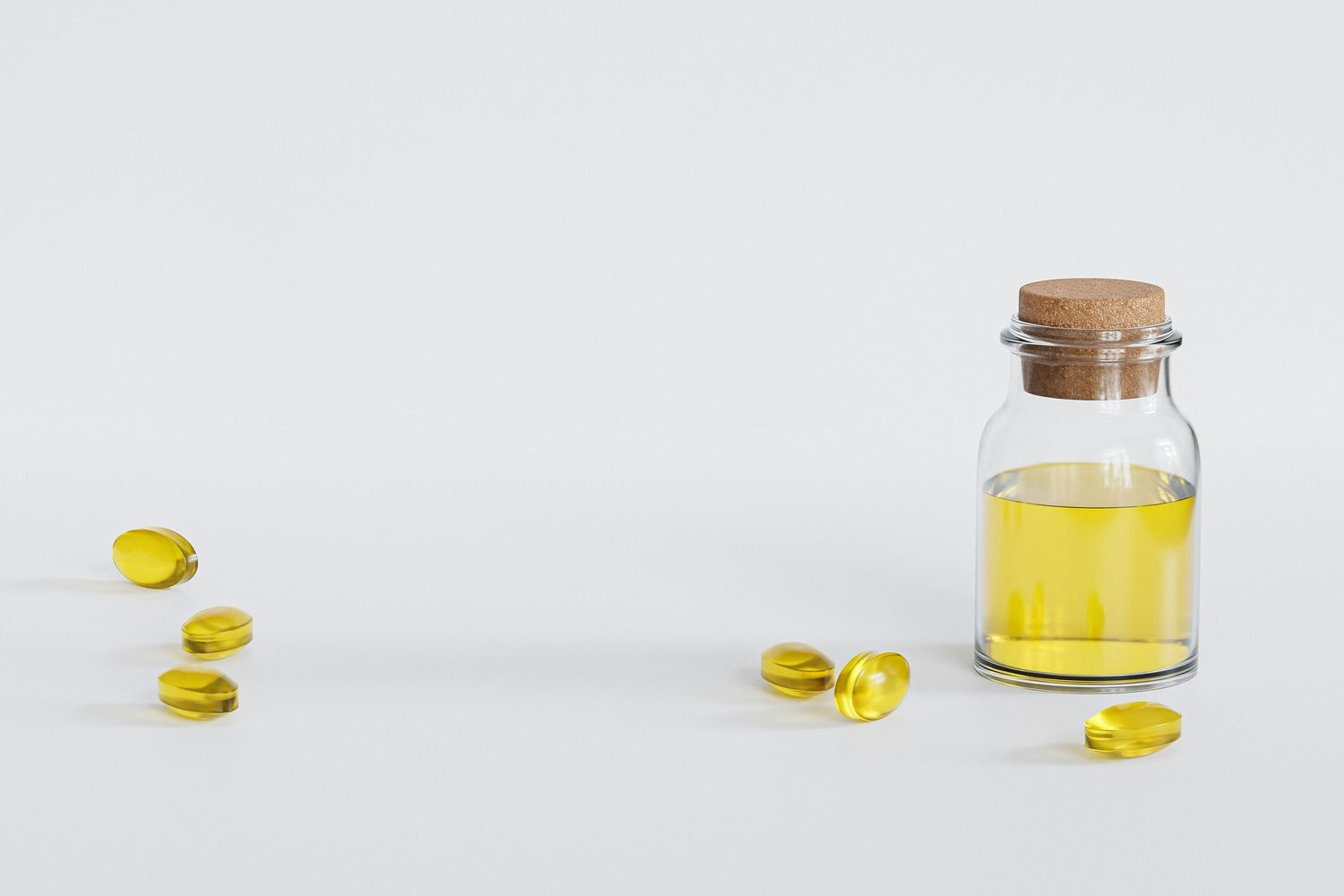 A bottle of yellow pills on a table, representing vitamin D supplements or alternatives crucial for a dairy-free diet.