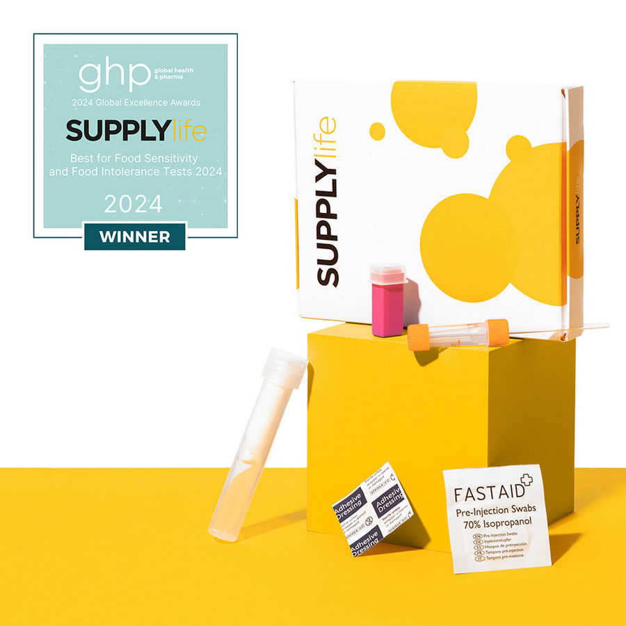 Supply life food sensitivity and intolerance testing kit, awarded the 2024 Global Excellence Award for 'Best for Food Sensitivity and Food Intolerance Tests' by Global Health & Pharma (GHP)