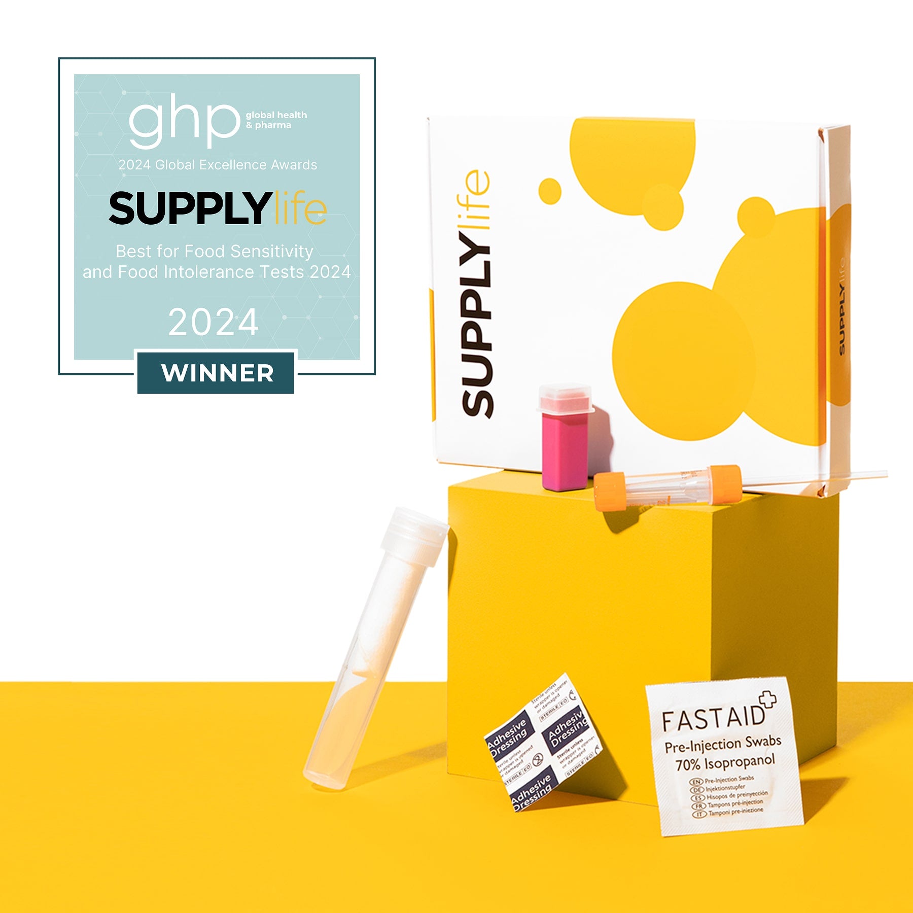 Supply Life food intolerance test kit with 2024 Global Excellence Award for Best Food Sensitivity and Intolerance Test by Global Health & Pharma